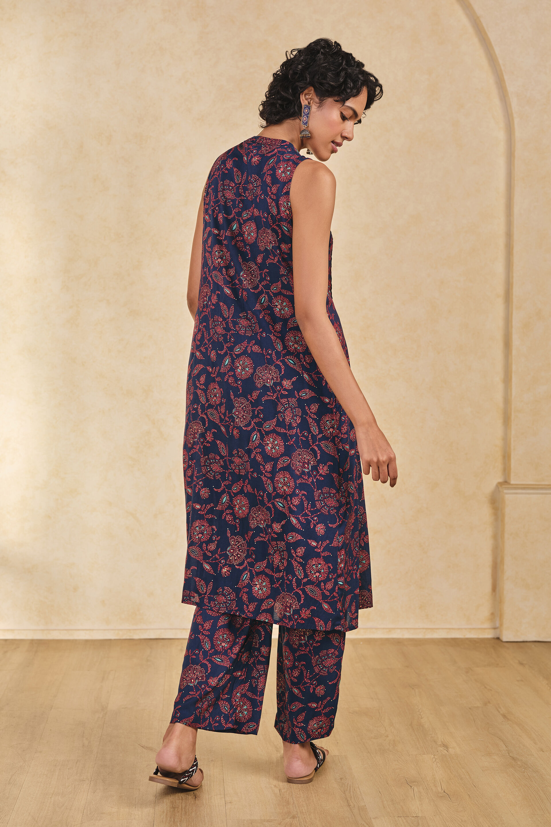 Floral Delight Kurta Set, Navy Blue, image 5